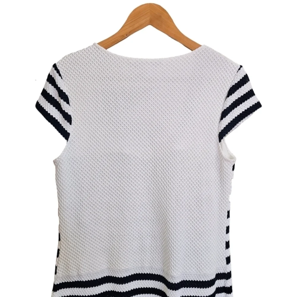 Diane Von Furstenberg Suji Honeycomb Knit Square Neck Striped Dress Size 14 - Picture 10 of 16